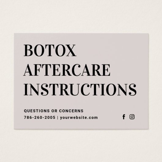 Botox Filler Injectie Nazorg Kaart (Voorkant)