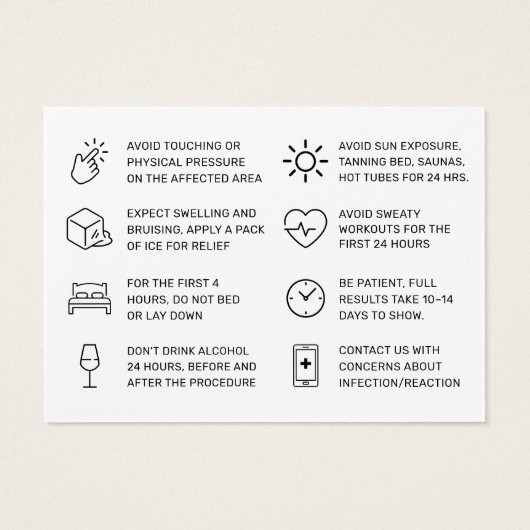 Botox Filler Injectie Nazorg Kaart (Achterkant)