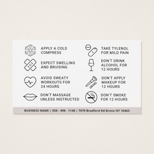 Botox Filler Injectie Nazorg Kaart (Achterkant)