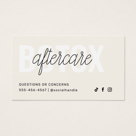 Botox Filler Injectie Nazorg Kaart (Voorkant)