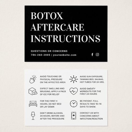 Botox Injectie Nazorg Kaart (Voorkant /achterkant)