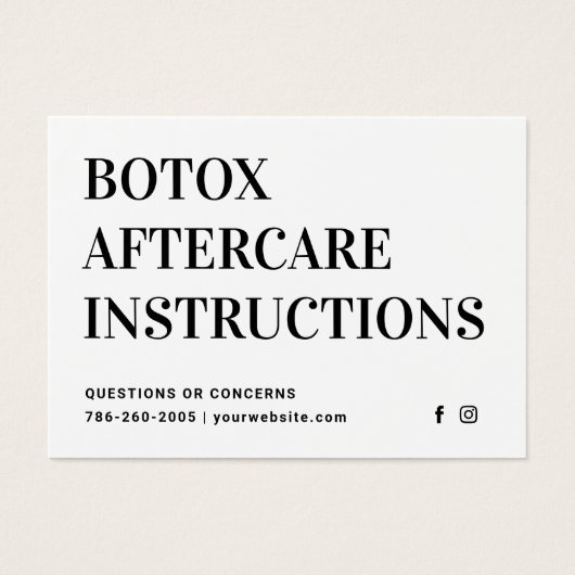 Botox Injectie Nazorg Kaart (Voorkant)