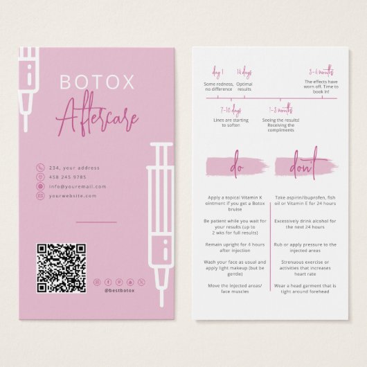 Botox Injecties Nazorg Kaart Tijdlijn Niet (Voorkant /achterkant)
