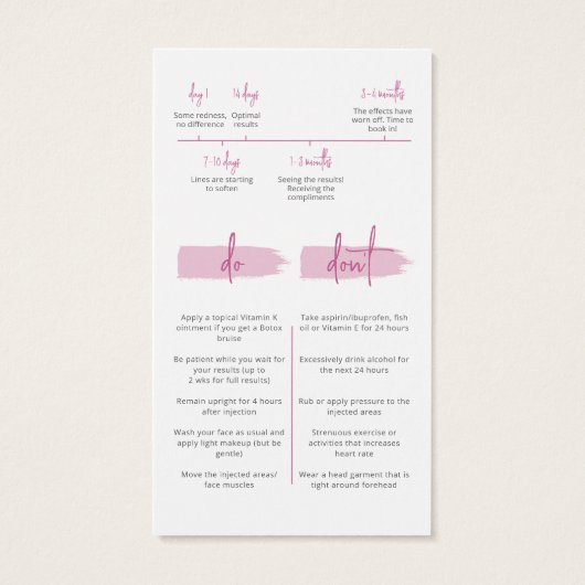 Botox Injecties Nazorg Kaart Tijdlijn Niet (Achterkant)