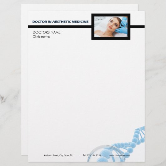 Botox injecties rond de ogen door esthetische arts briefhoofd (Voorkant / Achterkant)