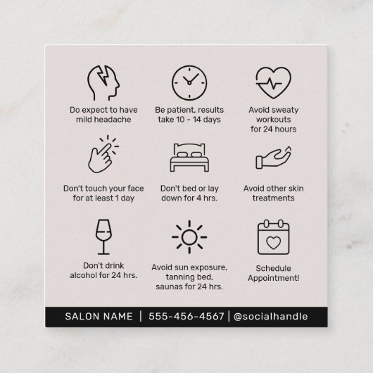 Botox Lip Filler-instructies Bewerkbare nazorg Vierkante Visitekaartje (Achterkant)