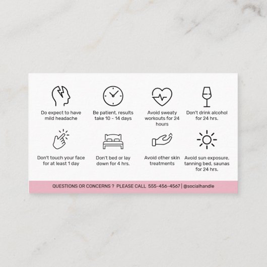 Botox Lip Filler-instructies Bewerkbare nazorg Visitekaartje (Achterkant)