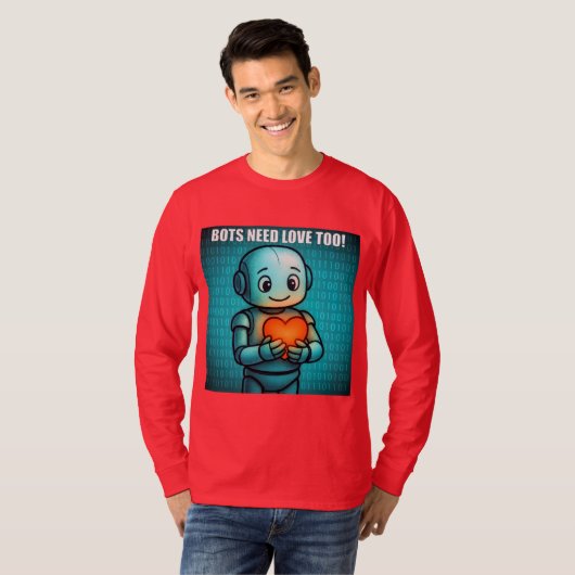 Bots Need Love Too - Men's Bright Red Long Sleeve T-shirt (Voorkant volledig)