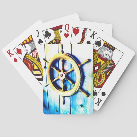 Bots Stuurrad Slaand Nautilus Hout Pokerkaarten (Achterkant)