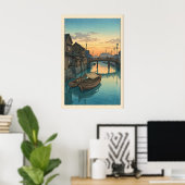 Botsing kanaal muurkunst Hasui Kawase schemering ( Poster (Thuiskantoor)