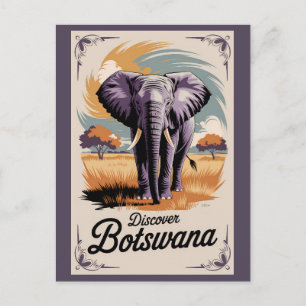 Botswana Elephant Illustration Travel Art Vintage Briefkaart