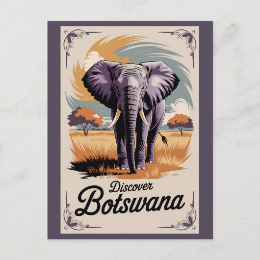 Botswana Elephant Illustration Travel Art Vintage Briefkaart (Voorkant)