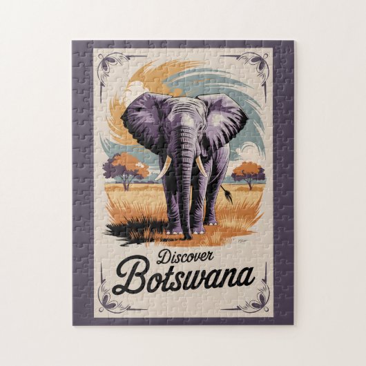 Botswana Elephant Illustration Travel Art Vintage Legpuzzel (Verticaal)
