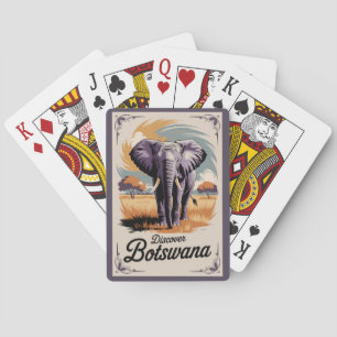Botswana Elephant Illustration Travel Art Vintage Pokerkaarten