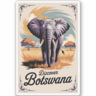 Botswana Elephant Illustration Travel Art Vintage Sticker