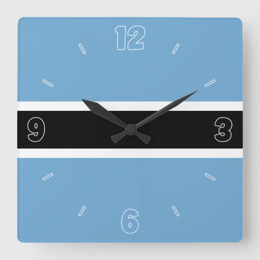Botswana Flag Blue Black White Numbers Patriottisc Vierkante Klok (Voorkant)