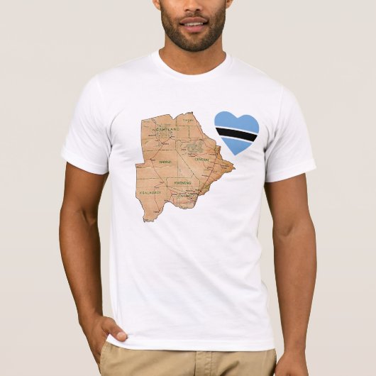 Botswana Flag Heart en Map T-Shirt (Voorkant)