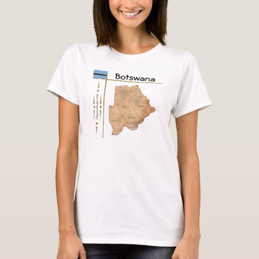 Botswana Kaart + Vlag + Titel T-Shirt (Voorkant)