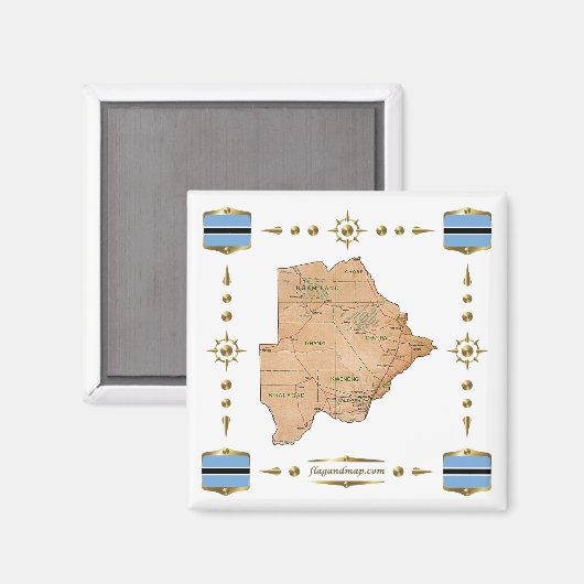 Botswana Map + Flags Magnet (Voorkant / Achterkant)