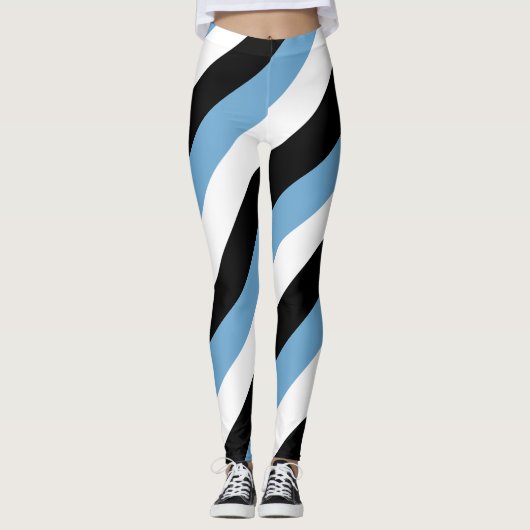 Botswana National Flag Colors Diagonal Striped Leggings (Voorkant)