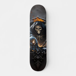 Botten en magie, skelet met de mystieke dobbelsten persoonlijk skateboard
