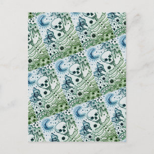 BOTTEN IN DE GARDEN SKELETON, FOLK ART MOON FEESTDAGENKAART