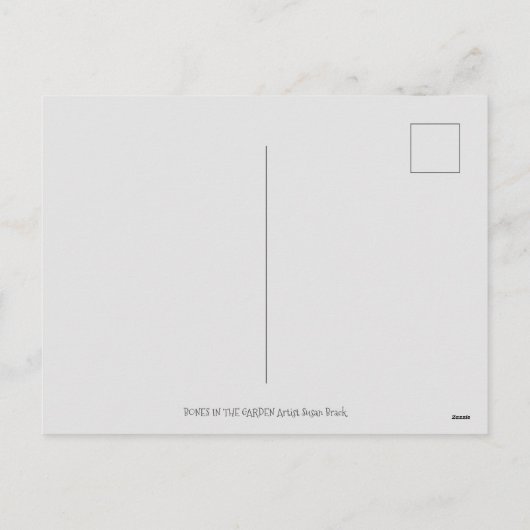 BOTTEN IN DE GARDEN SKELETON, FOLK ART MOON FEESTDAGENKAART (Achterkant)