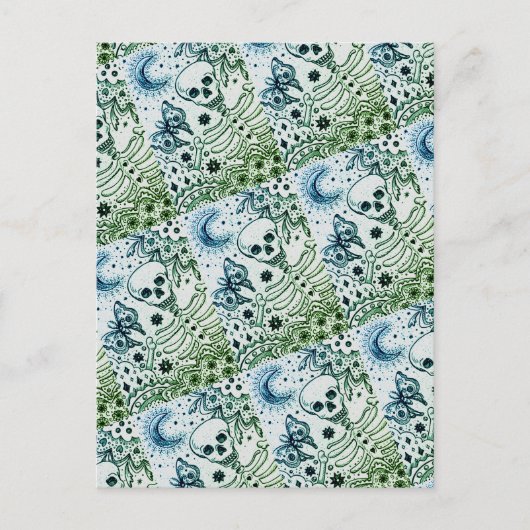 BOTTEN IN DE GARDEN SKELETON, FOLK ART MOON FEESTDAGENKAART (Voorkant)