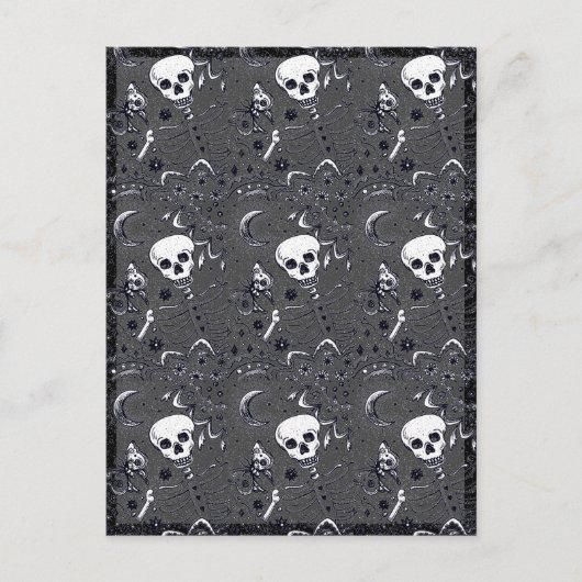 BOTTEN IN DE GARDEN SKELETON, FOLK ART MOON, MOTH FEESTDAGENKAART (Voorkant)