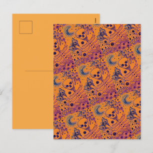 BOTTEN IN DE GARDEN SKELETON, FOLK ART MOON, MOTH FEESTDAGENKAART