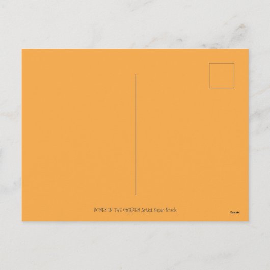 BOTTEN IN DE GARDEN SKELETON, FOLK ART MOON, MOTH FEESTDAGENKAART (Achterkant)