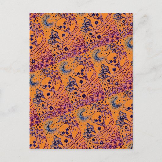 BOTTEN IN DE GARDEN SKELETON, FOLK ART MOON, MOTH FEESTDAGENKAART (Voorkant)