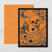 BOTTEN IN DE GARDEN SKELETON, FOLK ART MOON MOTH H FEESTDAGENKAART (Voorkant / Achterkant)