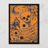 BOTTEN IN DE GARDEN SKELETON, FOLK ART MOON MOTH H FEESTDAGENKAART (Voorkant)