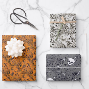 BOTTEN IN DE GARDEN SKELETON, FOLK ART MOON, MOTH INPAKPAPIER VEL