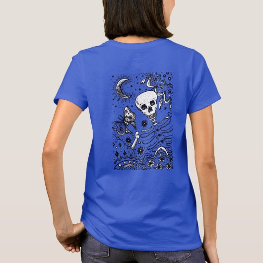 BOTTEN IN DE GARDEN SKELETON, FOLK ART MOON, MOTH T-SHIRT (Achterkant)