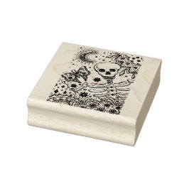 BOTTEN IN DE GARDEN SKELETON, FOLK ART MOON RUBBERSTEMPEL