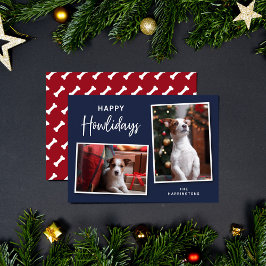 Botten met blauwe en rode hond Happy Howlidays Fot Feestdagenkaart