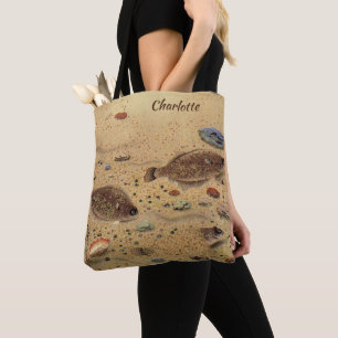 Botten of Platvissen, Vintage Mariene Oceaanleven Tote Bag