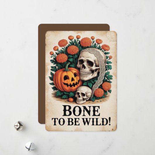 "Botten om wild te zijn!" Halloween Feestdagenkaart (Voorkant / Achterkant in situ)