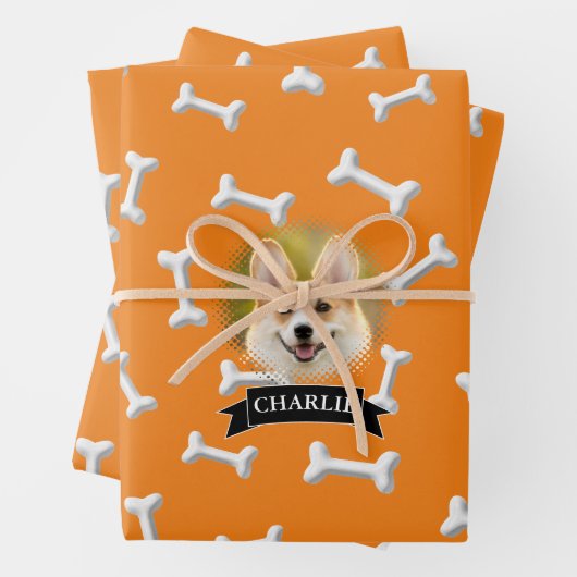 Botten Pattern Dog Aangepaste naam Inpakpapier Vel (In situ)