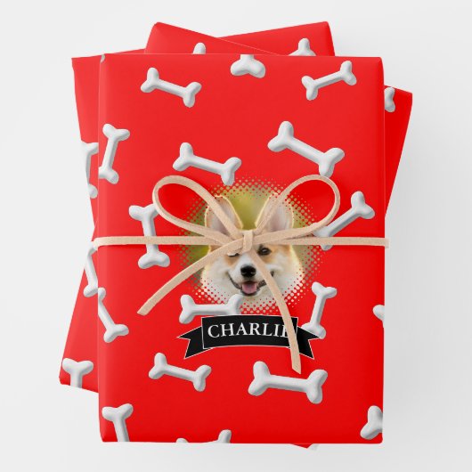 Botten Pattern Dog Aangepaste naam Inpakpapier Vel (In situ)