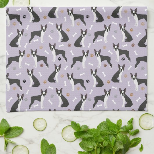 Botten van Boston Terrier en Paws Kitchen Towel Theedoek (Gevouwen)