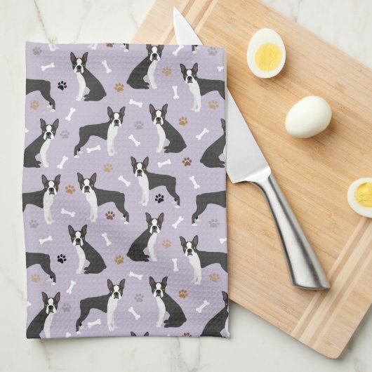 Botten van Boston Terrier en Paws Kitchen Towel Theedoek (Quarter Fold)