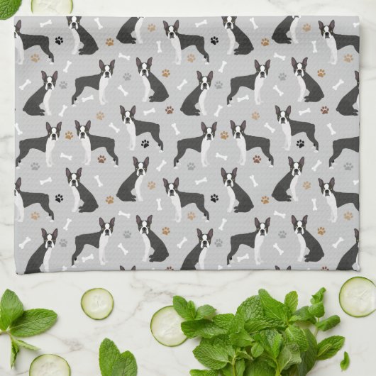 Botten van Boston Terrier en Paws Kitchen Towel Theedoek (Gevouwen)