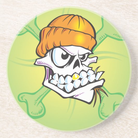 Botten van de schedel en kruisingen in Oranje Pet  Zandsteen Onderzetter (Voorkant)