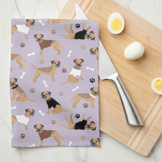 Botten van de Terrier van de grens en de Keukenhan Theedoek (Quarter Fold)