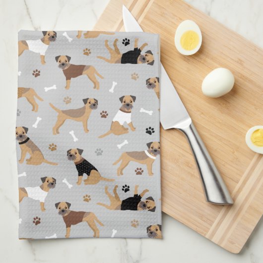 Botten van de Terrier van de grens en de Keukenhan Theedoek (Quarter Fold)