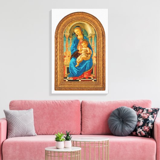 Botticelli (1445-1510) Madonna en kind op de troon Canvas Afdruk (Insitu (Woonkamer))