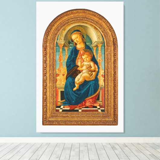Botticelli (1445-1510) Madonna en kind op de troon Canvas Afdruk (Insitu (Houten vloer))